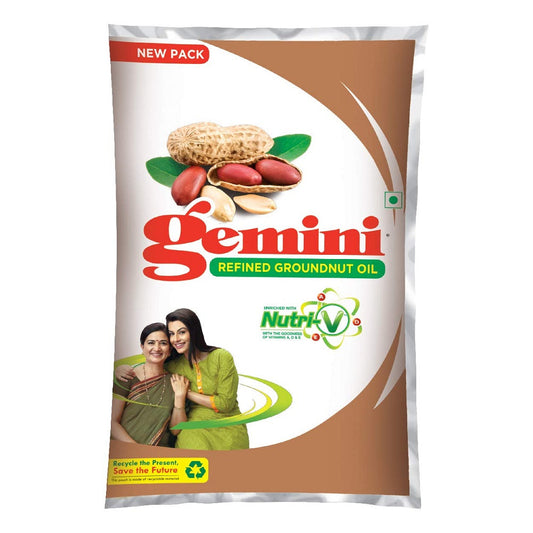 Gemini Refined Groundnut Oil nutri +V (Pouch) - 1 L